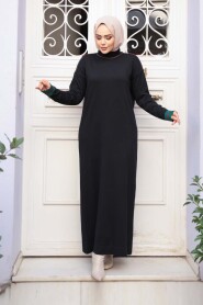 Black Mercerized Knit Modest Dress 36291S - 2