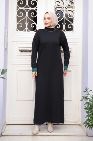 Black Mercerized Knit Modest Dress 36291S - 3