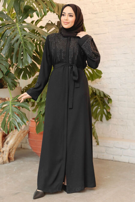 Black Modest Abaya For Women 29103S - NEVA STYLE