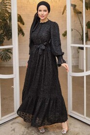 Black Modest Dress 14091S - Thumbnail