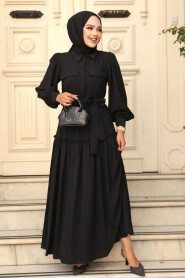 Black Modest Dress For Women 12502S - 1