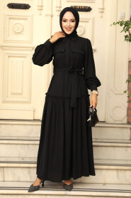 Black Modest Dress For Women 12502S - 3