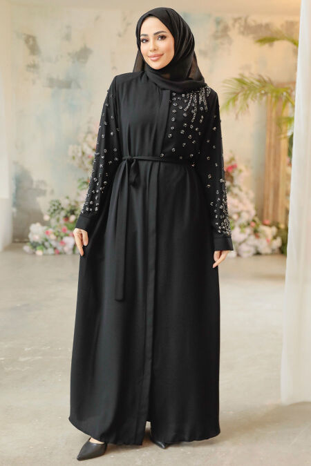 Black Modest Dubai Abaya 29101S - NEVA STYLE
