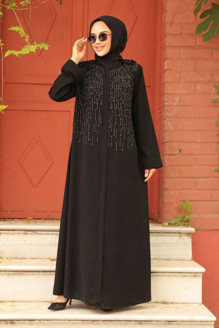 Black Modest Dubai Abaya 29106S - NEVA STYLE