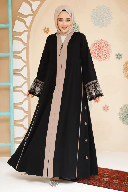 Black Modest Dubai Abaya 41568S - NEVA STYLE