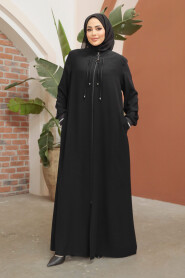 Black Modest Dubai Abaya 45281S - 2