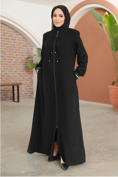 Black Modest Dubai Abaya 45281S - NEVA STYLE