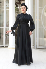 Black Modest Evening Gown 4823S - 3