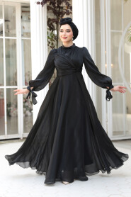 Black Modest Evening Gown 4823S - 1