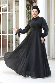 Black Modest Evening Gown 4823S - 2