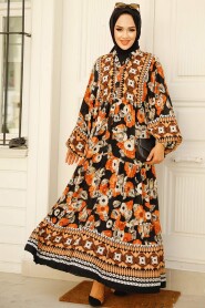 Black Modest Floral Dress 10276S - 1