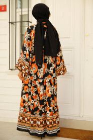 Black Modest Floral Dress 10276S - 3