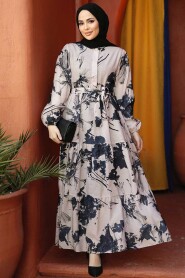 Black Modest Floral Dress 60831S - 1