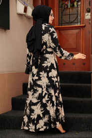 Black Modest Floral Long Dress 50359S - 3
