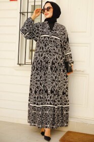 Black Modest Floral Maxi Dress 35105S - 1
