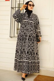 Black Modest Floral Maxi Dress 35105S - 2