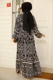 Black Modest Floral Maxi Dress 35105S - 3