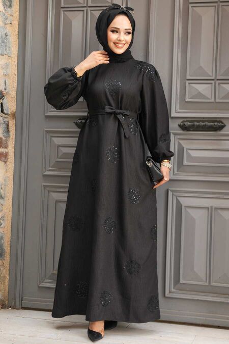 Black Modest Maxi Dress 30442S - NEVA STYLE
