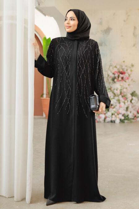 Black Modest Plus Size Abaya 29102S - NEVA STYLE