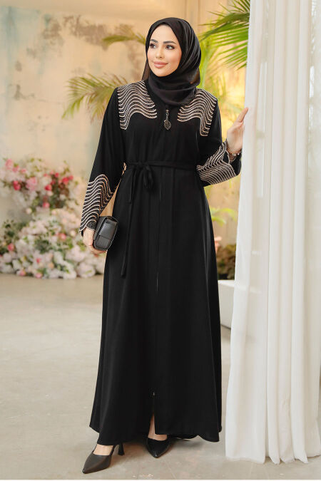 Black Modest Plus Size Abaya 29105S - NEVA STYLE
