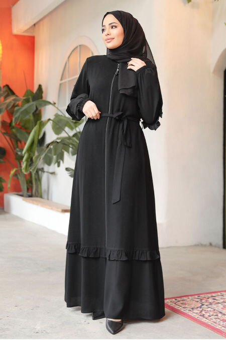Black Modest Plus Size Abaya 45278S - NEVA STYLE