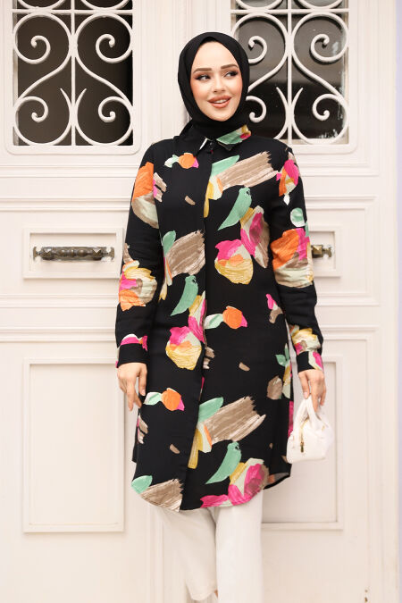 Black Modest Plus Size Top 11729S - NEVA STYLE