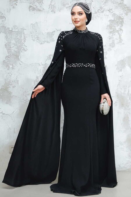 Black Modest Wedding Dress 4863S - NEVA STYLE