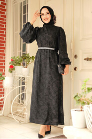 Black Modest Wedding Dress 60981S - 2