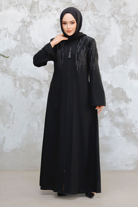 Black Plus Size Modest Abaya 15079S - NEVA STYLE