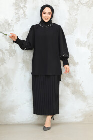 Black Plus Size Skirted Dual Suit 10991S - 1