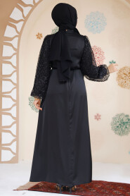 Black Satin Modest Gown 61671S - 3