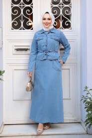 Blue Denim Modest Dress Two-Piece Set 44652M - 2