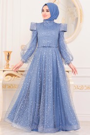 Blue Hijab Evening Dress 41071M - 2