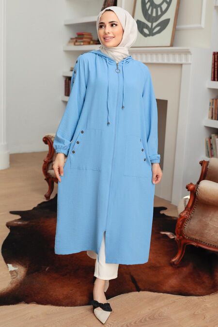 Blue Hijab Coat 6298M - NEVA STYLE
