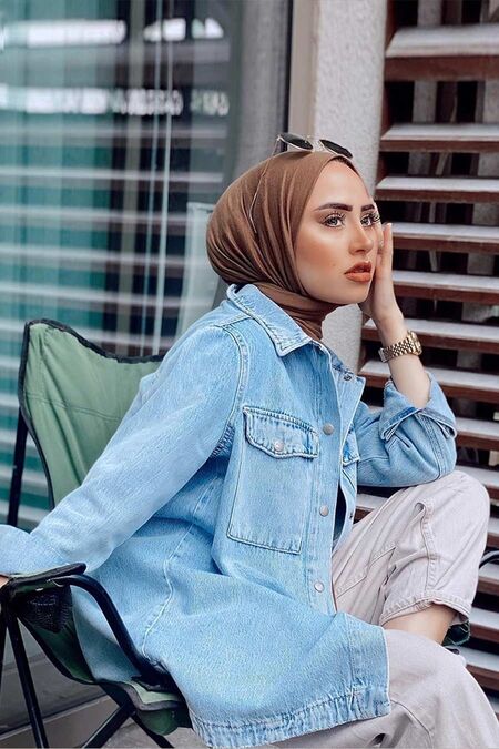 Blue Hijab Denim Jacket 283M - NEVA STYLE
