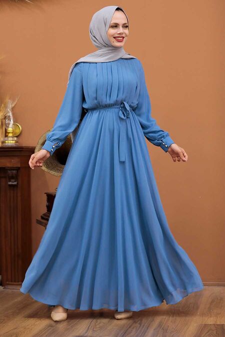 Blue Hijab Dress 15280M - NEVA STYLE