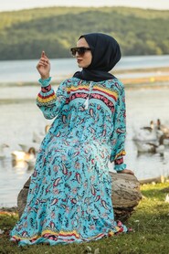 Blue Hijab Dress 19470M - 2