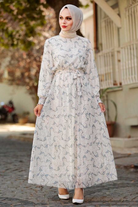 Blue Hijab Dress 22140M - NEVA STYLE