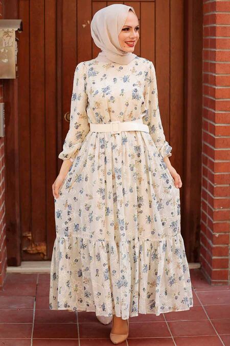 Blue Hijab Dress 2315M - NEVA STYLE