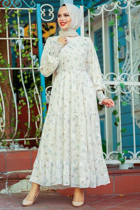 Blue Hijab Dress 2391M - NEVA STYLE