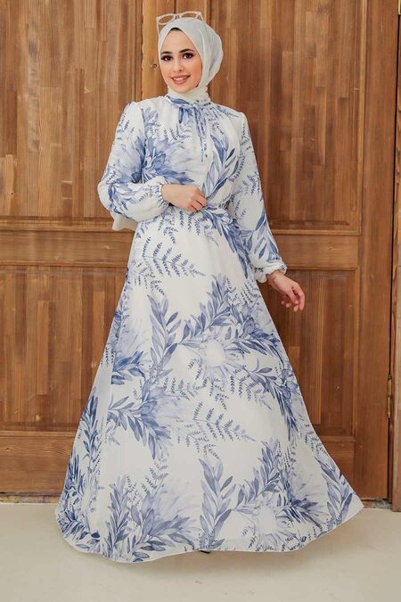 Blue Hijab Dress 279063M - NEVA STYLE