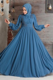  Plus Size Blue Islamic Clothing Evening Dress 21940M - 1