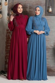 Plus Size Blue Islamic Clothing Evening Dress 21940M - 2