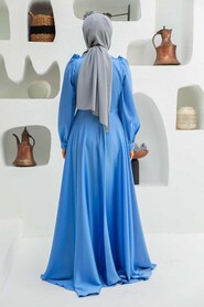  Long Sleeve Blue Hijab Evening Dress 3145M - 2