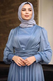 Blue Hijab Evening Dress 32762M - 2