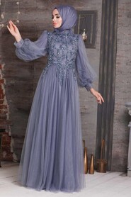 Blue Hijab Evening Dress 4093M - 2