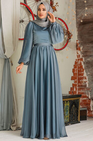  Elegant Blue Islamic Clothing Evening Gown 5215M - 1