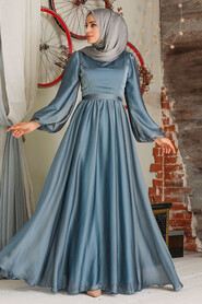  Elegant Blue Islamic Clothing Evening Gown 5215M - 3