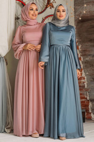  Elegant Blue Islamic Clothing Evening Gown 5215M - 4