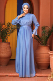 Blue Turkish Hijab Bridesmaid Dress 5367M - 1
